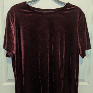 Garnet Red Velvet Crew Neck Tee Shirt